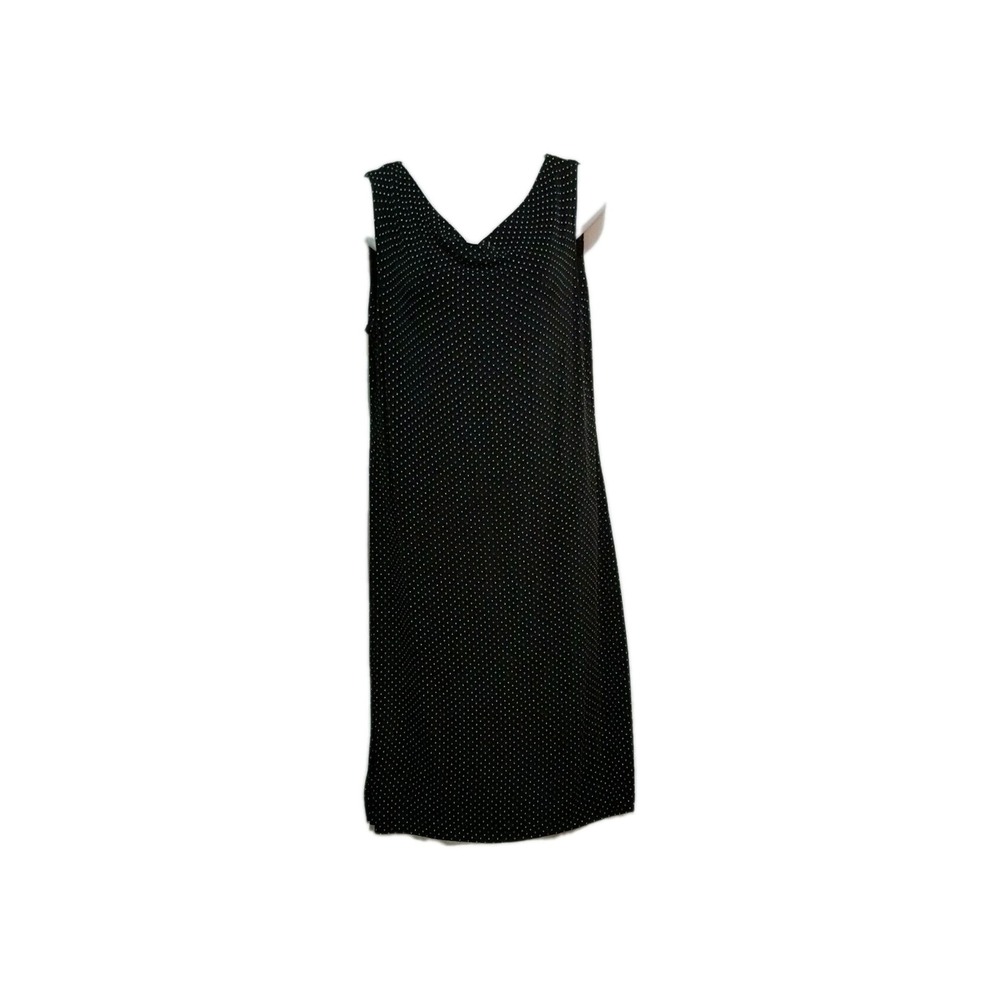Vintage 90s Sheath Slip Dress Size 12 Swiss Dot Sleeveless Black Stretch
